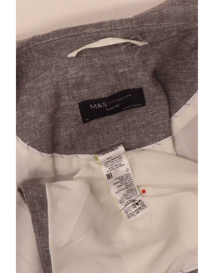 Marks & Spencer Womens 1 Button Slim Fit Blazer Jacket UK 16 Large Grey