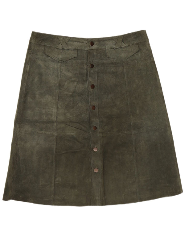 TOPSHOP Womens Suede Skirt UK 12 Medium W32 Khaki Leather