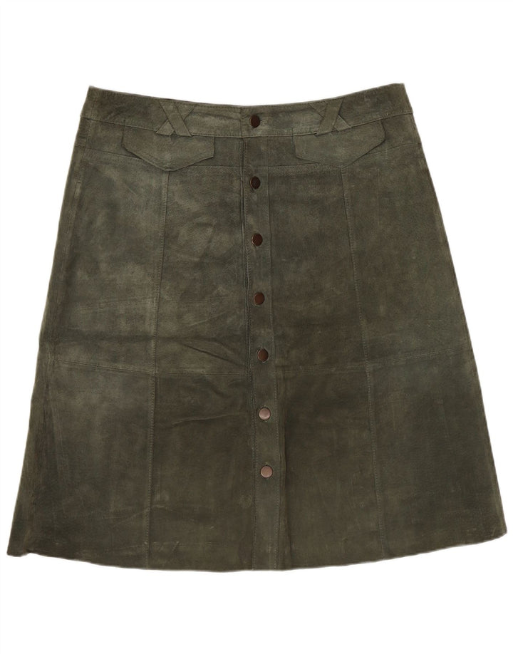 TOPSHOP Womens Suede Skirt UK 12 Medium W32 Khaki Leather
