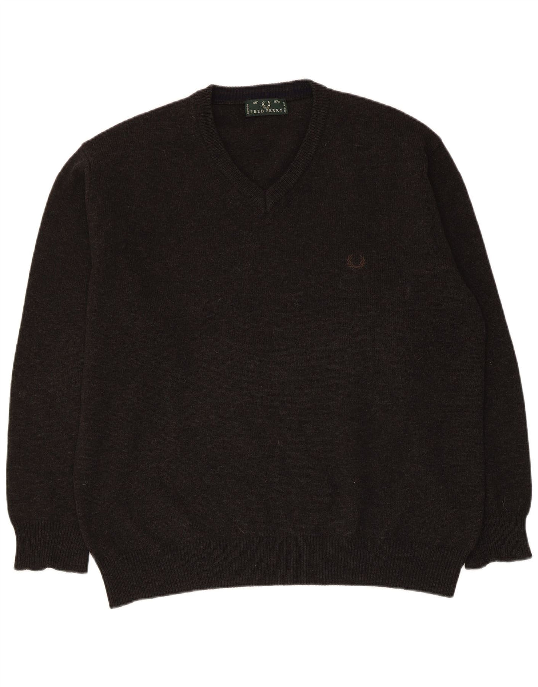 Fred Perry Mens V-Neck Jumper Sweater Large Grey Wool
