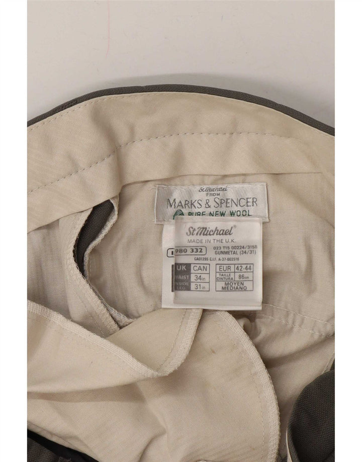 Marks & Spencer Mens St. Michael Pegged Suit Trousers W34 L31 Grey Wool