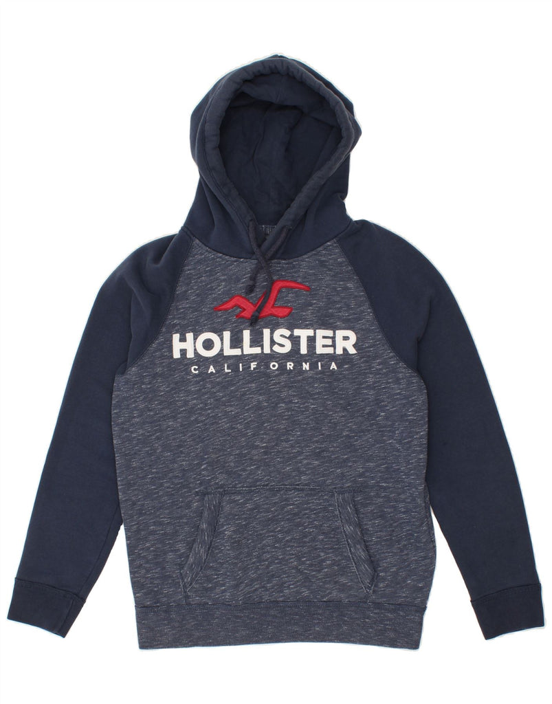 HOLLISTER Mens Graphic Hoodie Jumper Small Blue Colourblock Cotton | Vintage Hollister | Thrift | Second-Hand Hollister | Used Clothing | Messina Hembry 