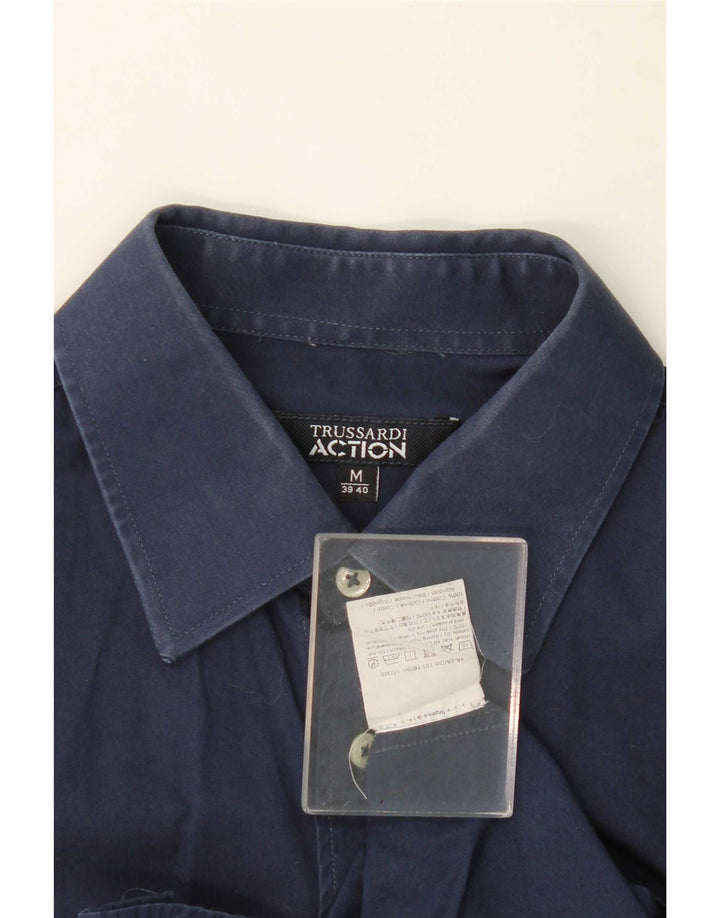 Trussardi Mens Shirt Size 39/40 Medium Navy Blue Cotton
