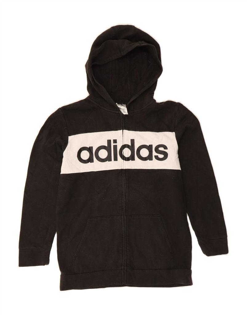 ADIDAS Boys Graphic Zip Hoodie Sweater 12-13 Years Large Black Colourblock Vintage Adidas and Second-Hand Adidas from Messina Hembry 