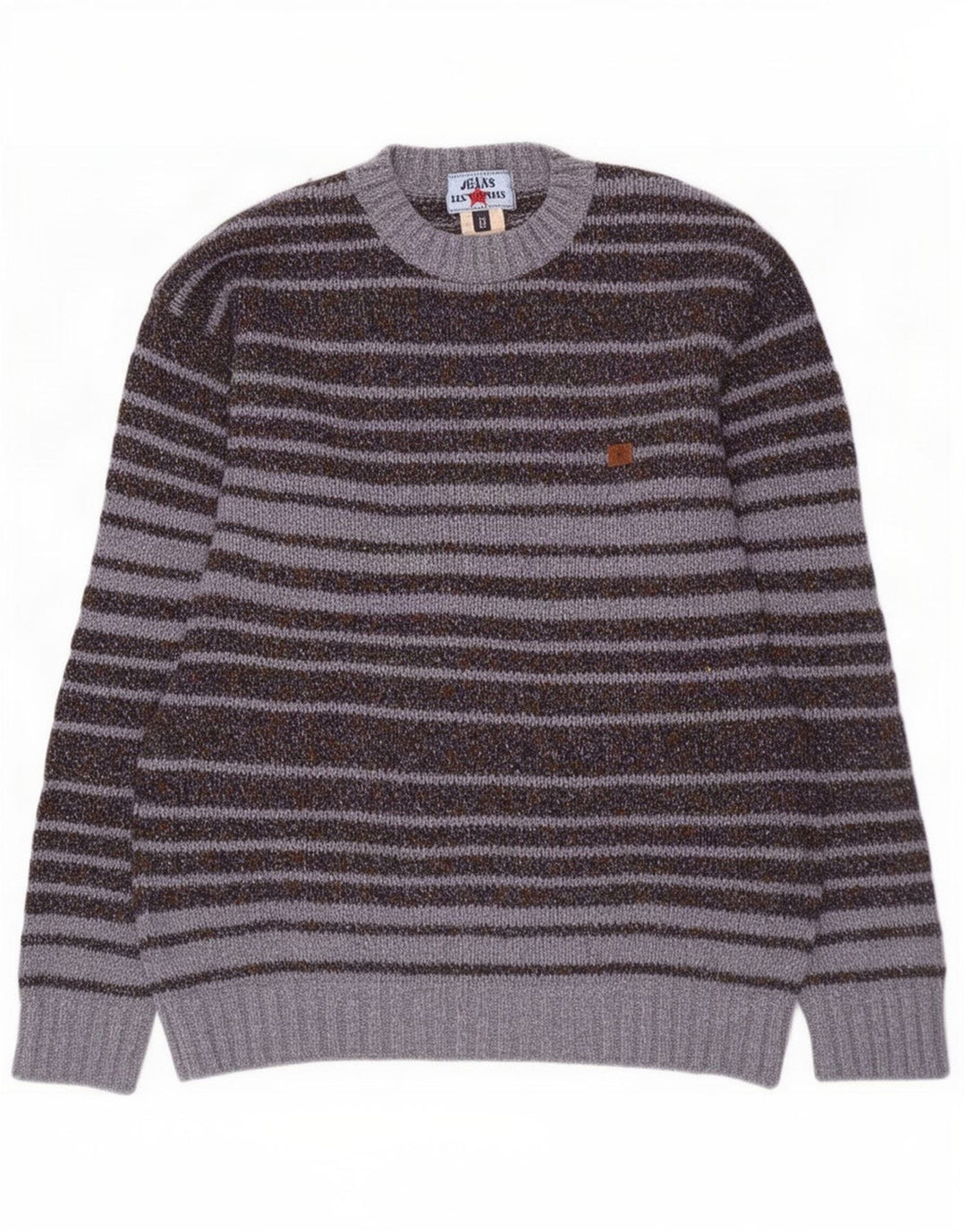 Les Copains Mens Crew Neck Jumper Sweater IT 50 Medium Grey Striped Wool