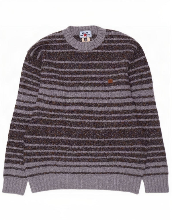 Les Copains Mens Crew Neck Jumper Sweater IT 50 Medium Grey Striped Wool