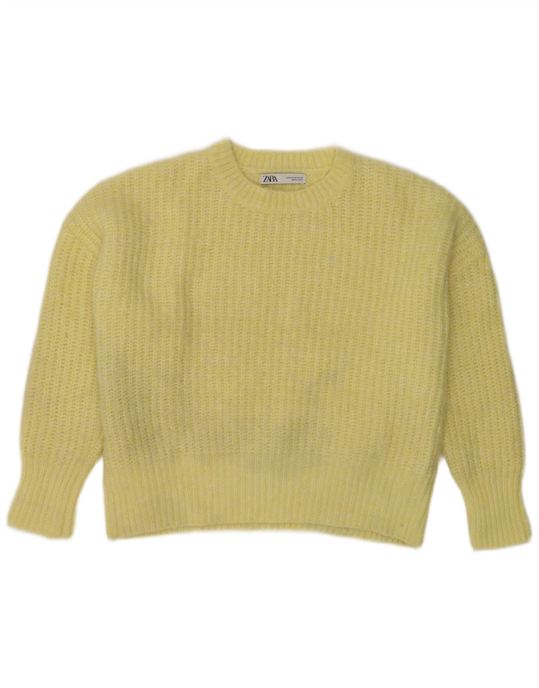 Zara Womens Crop Oversized Boat Neck Jumper Sweater UK 14 Medium Yellow