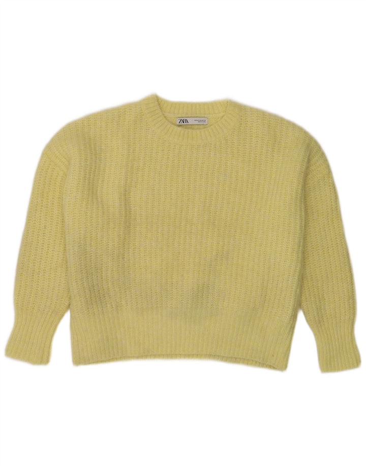 Zara Womens Crop Oversized Boat Neck Jumper Sweater UK 14 Medium Yellow