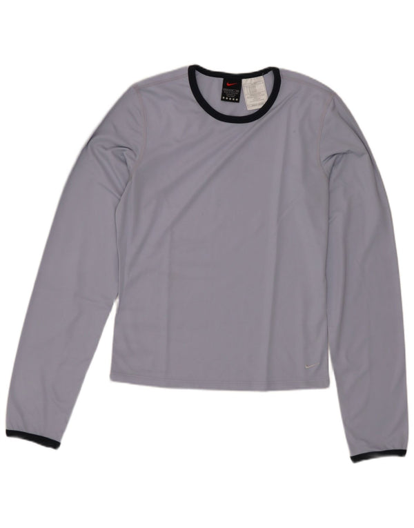 NIKE Womens Crop Top Long Sleeve US 8/10 Medium Blue Polyester