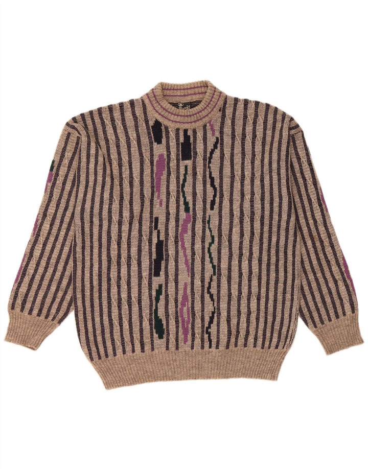 MAPIER Mens Crew Neck Jumper Sweater Large Grey Striped