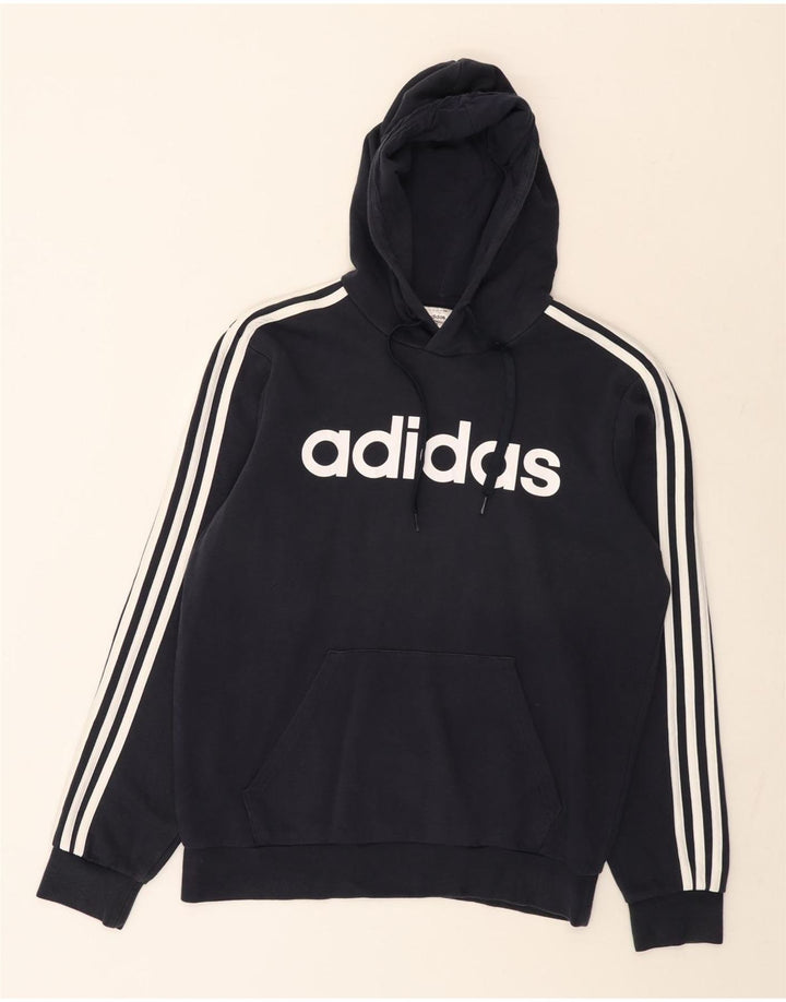 Adidas Mens Graphic Hoodie Jumper Medium Navy Blue Cotton