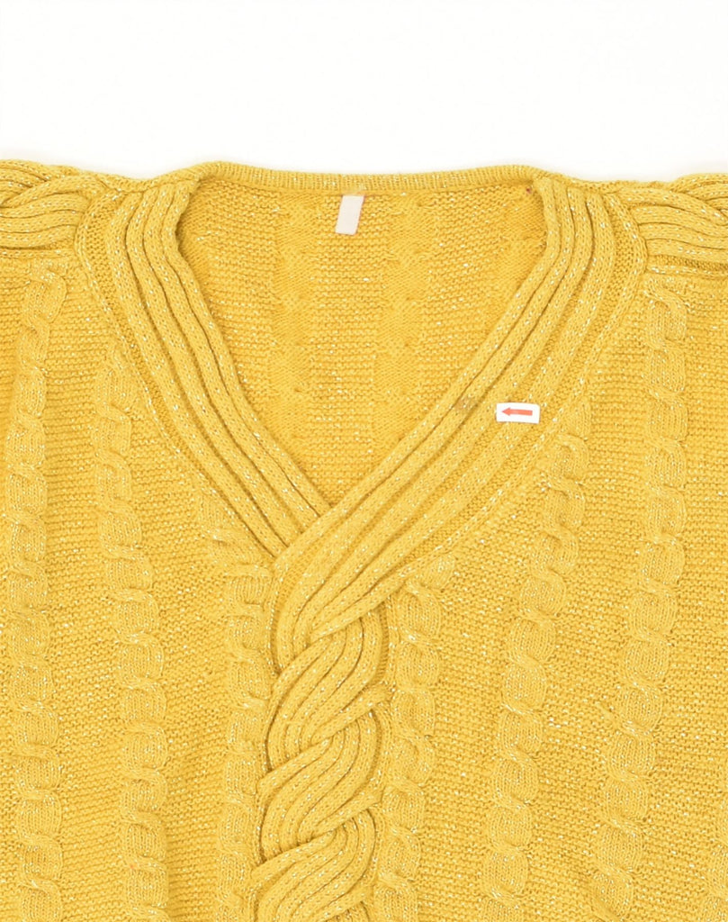 VINTAGE Womens V-Neck Jumper Sweater UK 16 Large Yellow Flecked Acrylic | Vintage Vintage | Thrift | Second-Hand Vintage | Used Clothing | Messina Hembry 