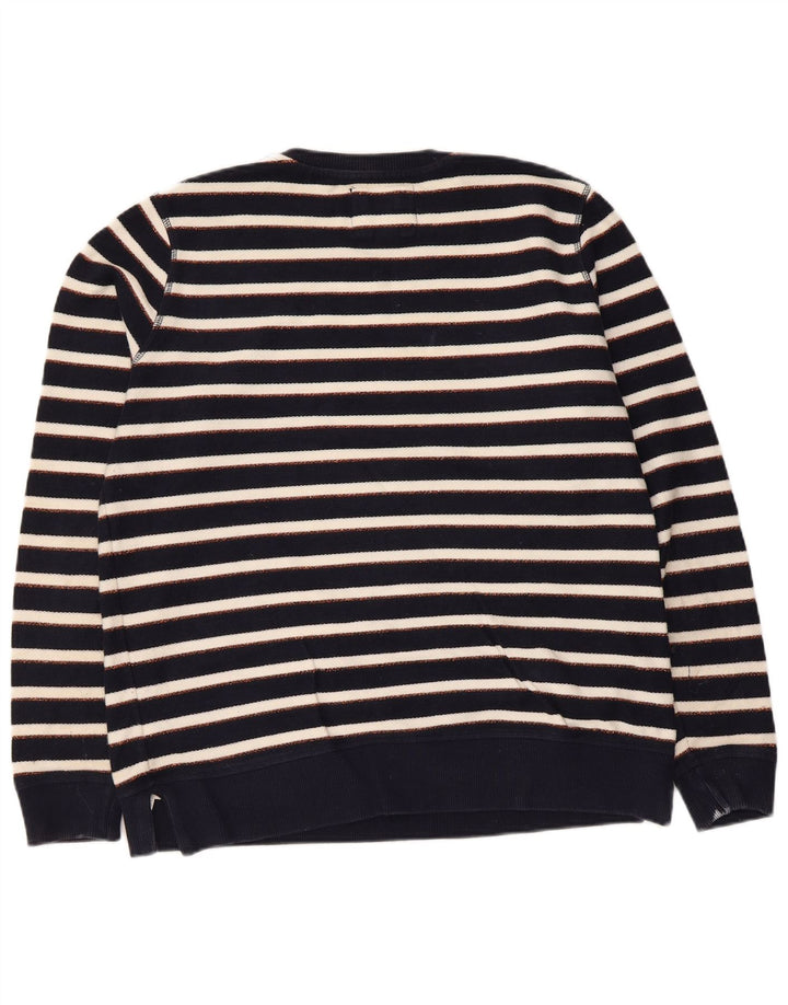 Fat Face Womens Sweatshirt Jumper UK 14 Medium Navy Blue Striped Nautical