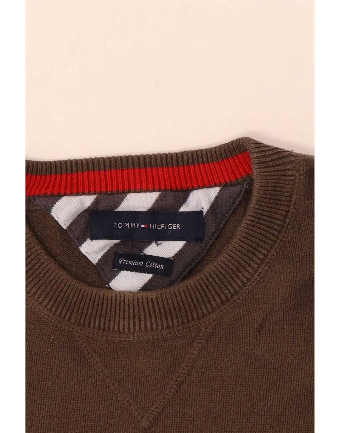 Tommy Hilfiger Mens Crew Neck Jumper Sweater Medium Brown Cotton