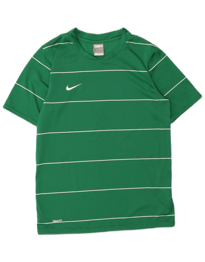 Nike Boys Graphic T-Shirt Top 12-13 Years Large Green Striped Polyester