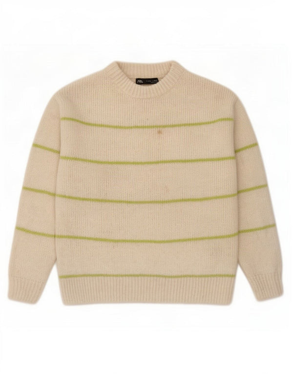 Zara Girls Turtle Neck Jumper Sweater 9-10 Years Off White Striped