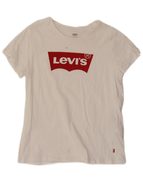 Levi's Womens Graphic T-Shirt Top UK 12 Medium White Cotton