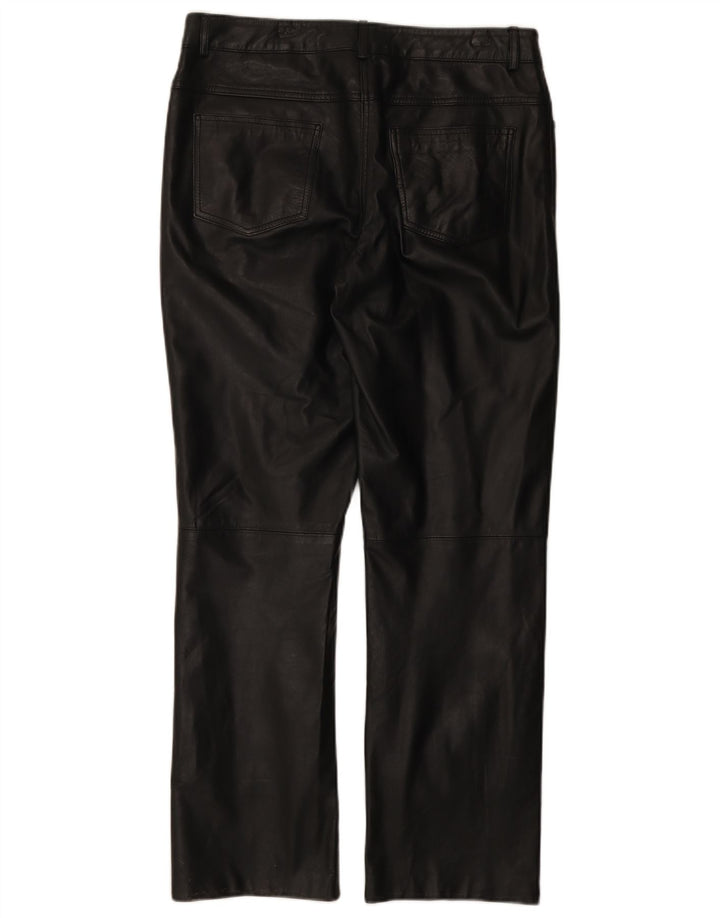 Ricano Womens Straight Leather Trousers W34 L30 Black Leather