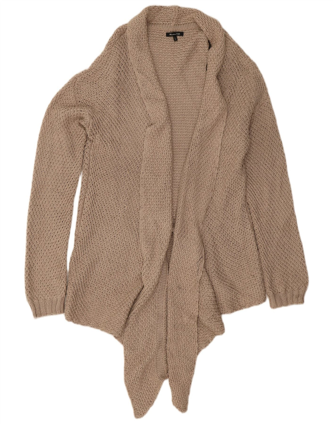 Massimo Dutti Womens Open Cardigan Sweater UK 16 Large Beige Cotton
