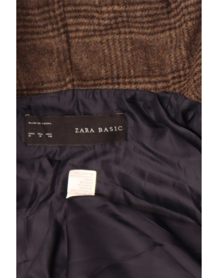 Zara Womens Hooded Open Bomber Jacket UK 14 Medium Brown Check Polyester