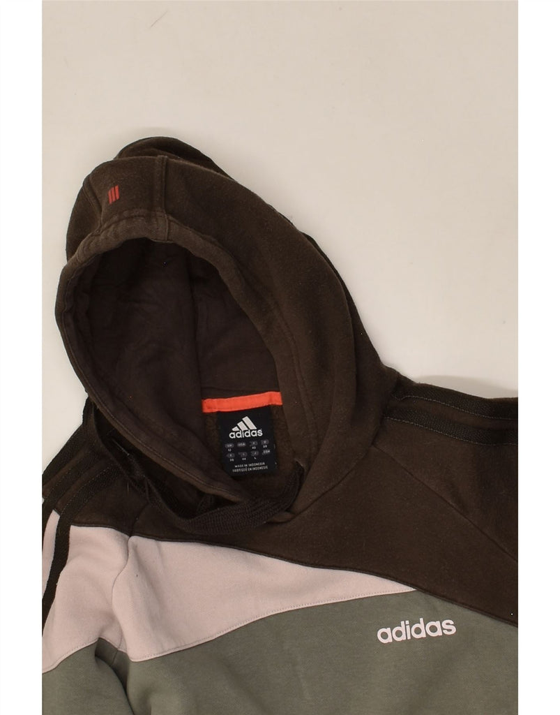 ADIDAS Womens Hoodie Jumper UK 12 Medium  Brown Colourblock Cotton | Vintage Adidas | Thrift | Second-Hand Adidas | Used Clothing | Messina Hembry 