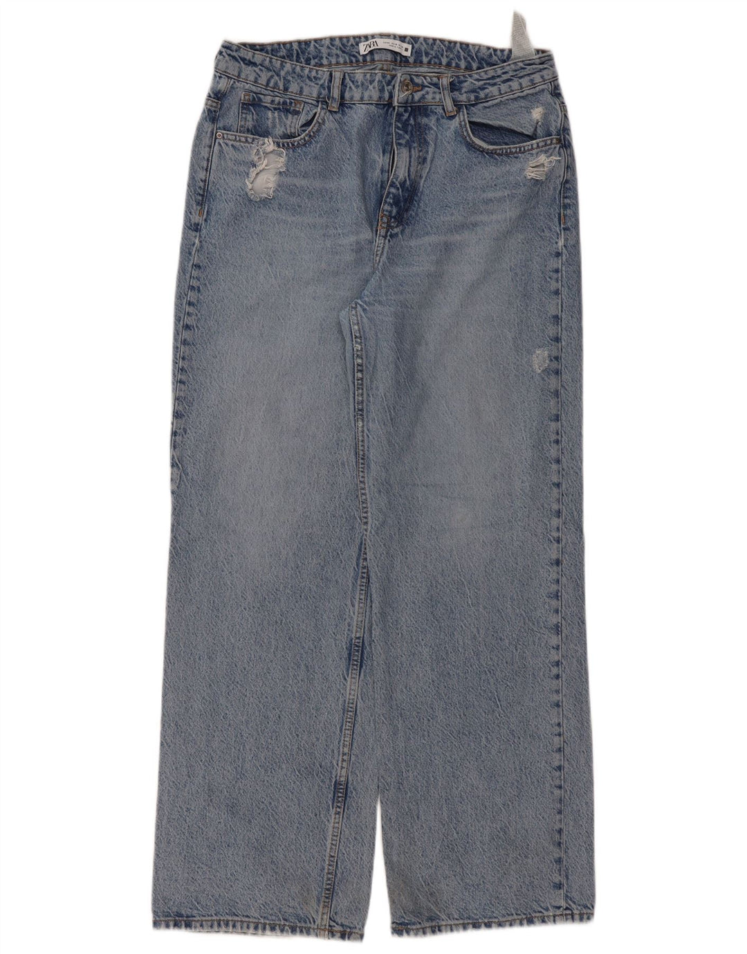 Zara Womens Distressed High Rise Loose Jeans EU 42 Large W32 L31 Blue