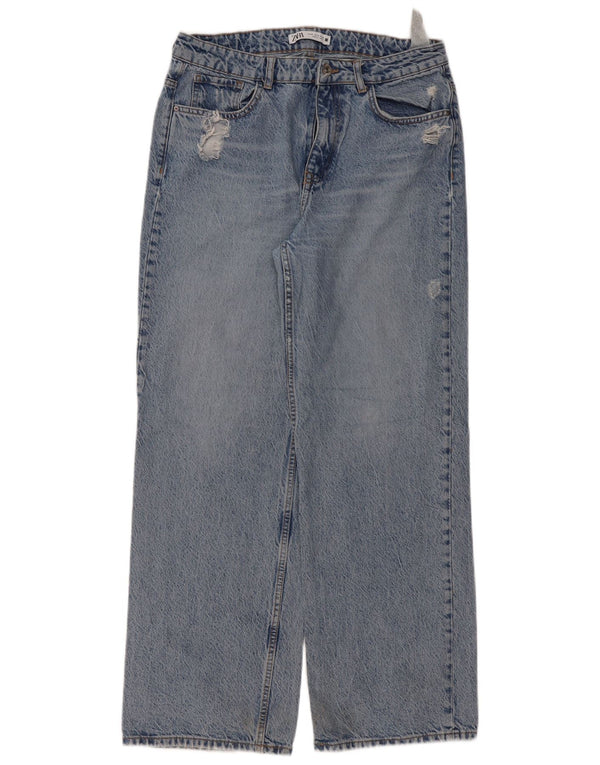 Zara Womens Distressed High Rise Loose Jeans EU 42 Large W32 L31 Blue
