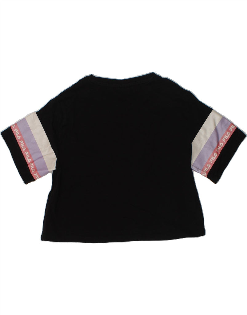 FILA Girls Graphic T-Shirt Top 9-10 Years Black Colourblock Cotton | Vintage Fila | Thrift | Second-Hand Fila | Used Clothing | Messina Hembry 