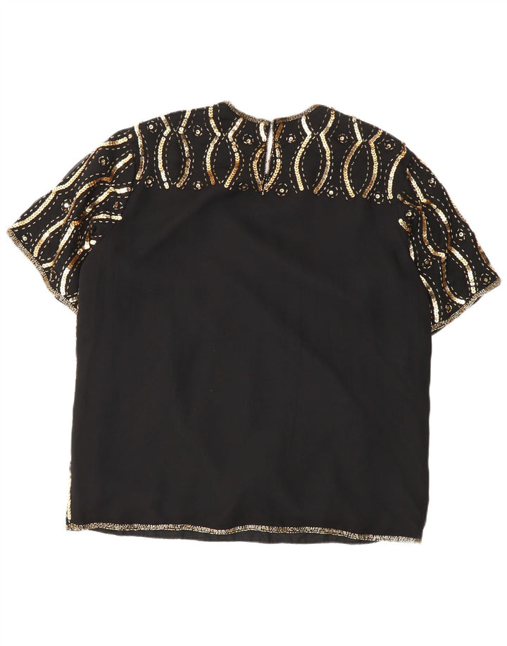 Vintage Womens Sequin Blouse Top IT 42 Medium Black Geometric Polyester