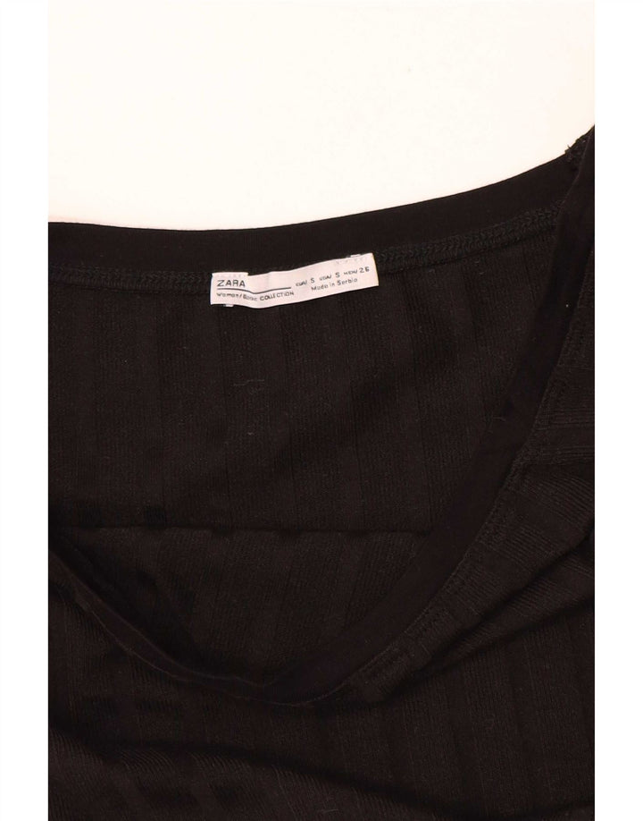 Zara Womens Crop Blouse Top UK 8 Small Black