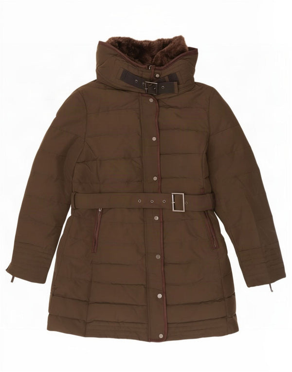 Zara Womens Hooded Padded Jacket UK 18 XL Khaki Polyester