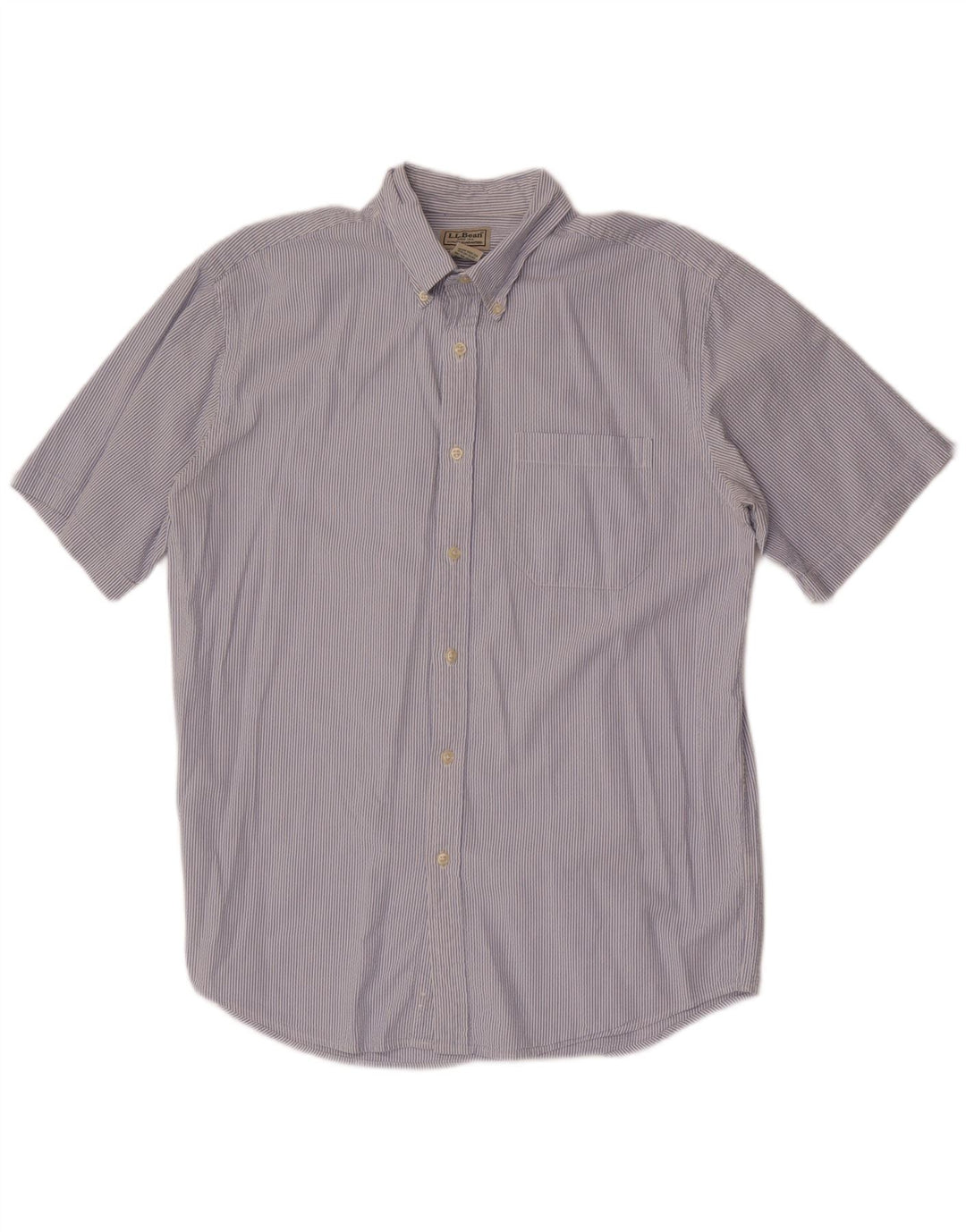 L.L.Bean Mens Short Sleeve Shirt Medium Blue Pinstripe Cotton
