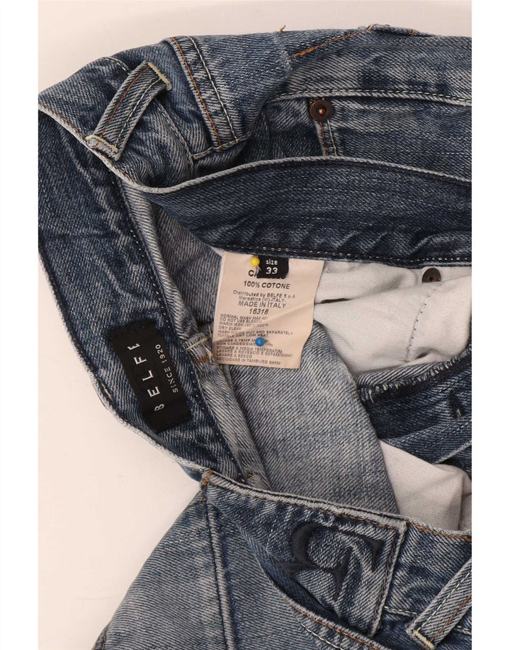 Belfe Mens Straight Jeans W33 L28 Blue Cotton