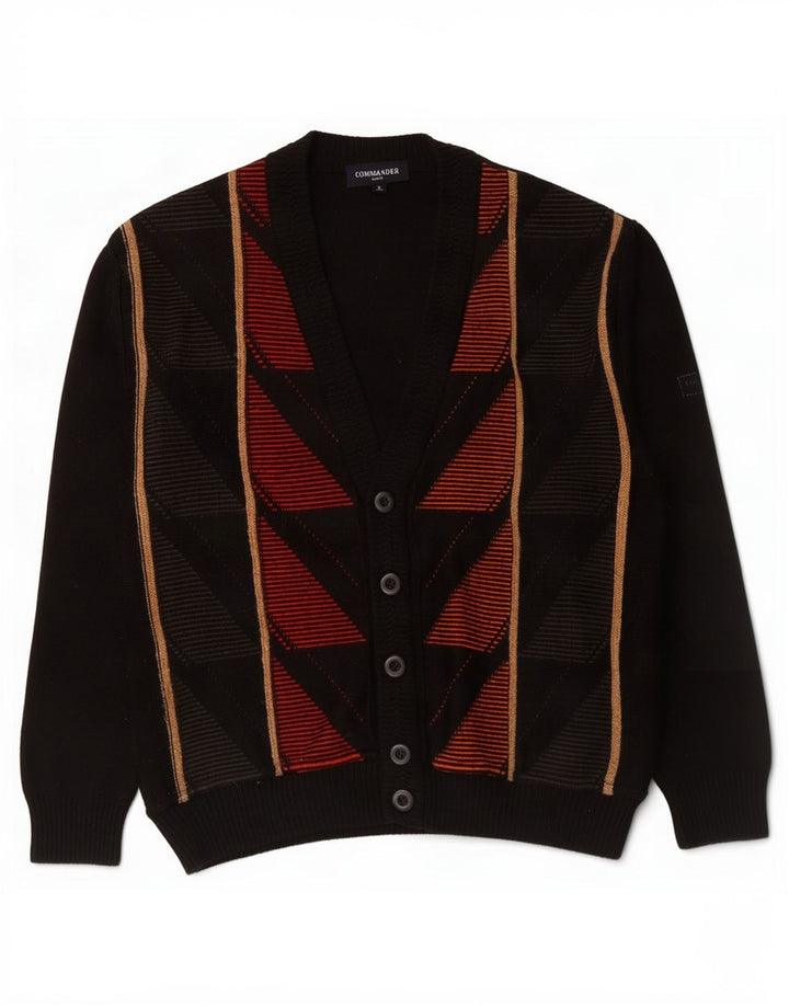 Commander Mens Cardigan Sweater IT 48 Small Black Geometric Polyacrylic