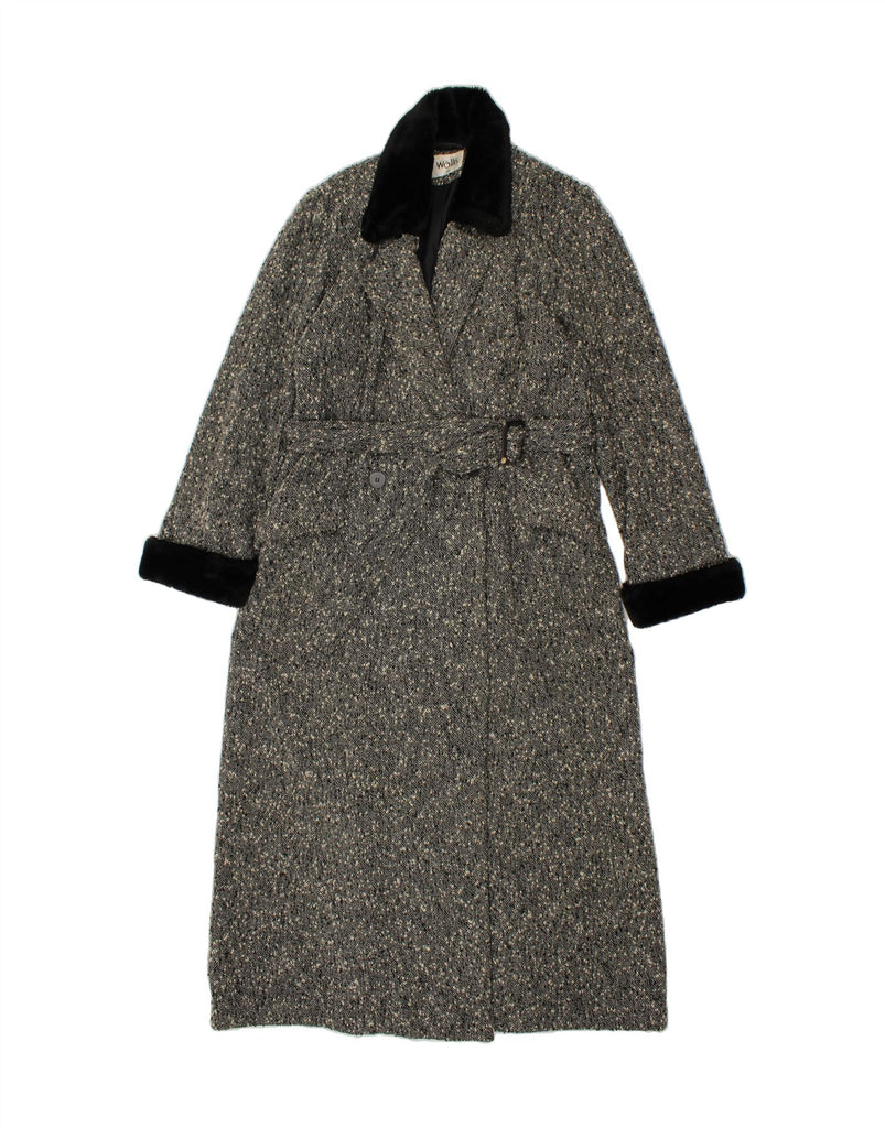 WALLIS Womens Overcoat UK 14 Large Grey Herringbone Wool | Vintage Wallis | Thrift | Second-Hand Wallis | Used Clothing | Messina Hembry 