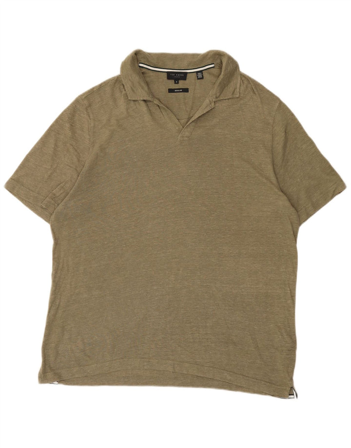 Ted Baker Mens Regular Polo Shirt Size 4 Large Khaki Linen