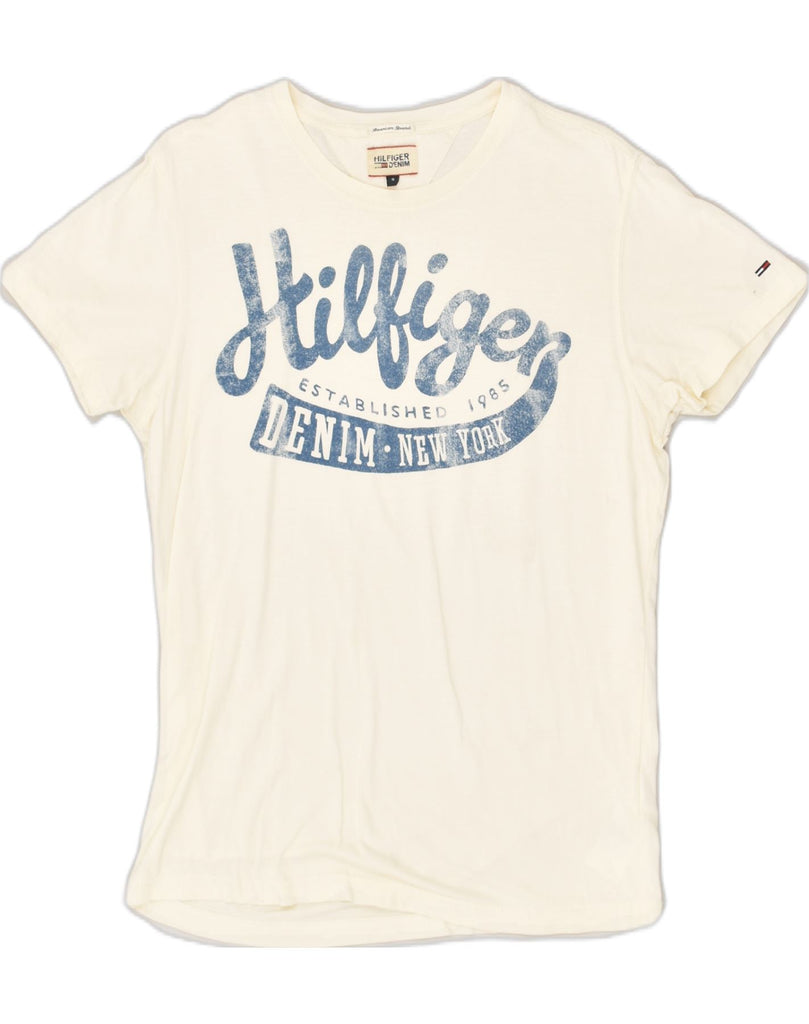 TOMMY HILFIGER Mens Graphic T-Shirt Top Small White Cotton | Vintage Tommy Hilfiger | Thrift | Second-Hand Tommy Hilfiger | Used Clothing | Messina Hembry 