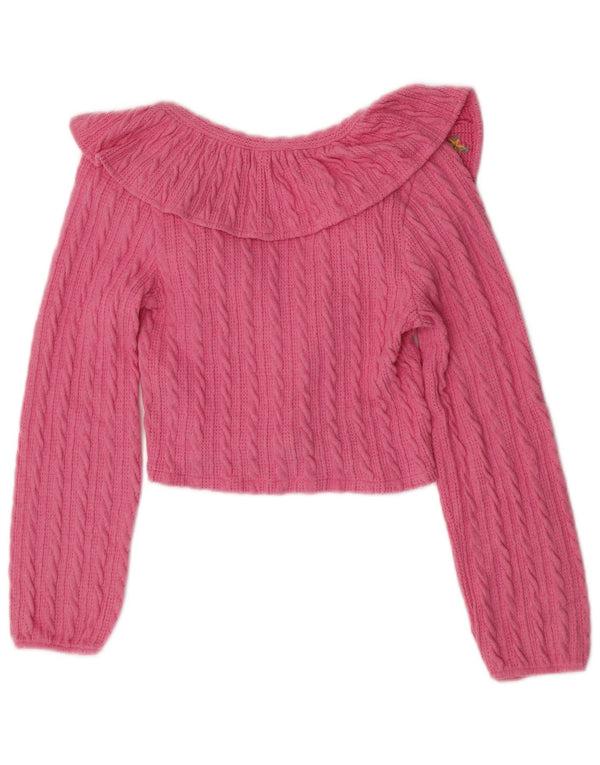 Zara Womens Crop Cardigan Sweater UK 8 Small Pink Floral Polyester