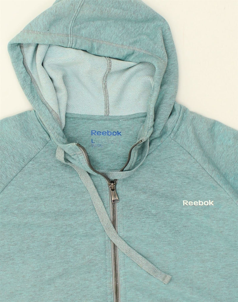 REEBOK Mens Zip Hoodie Sweater Large Turquoise Cotton | Vintage Reebok | Thrift | Second-Hand Reebok | Used Clothing | Messina Hembry 