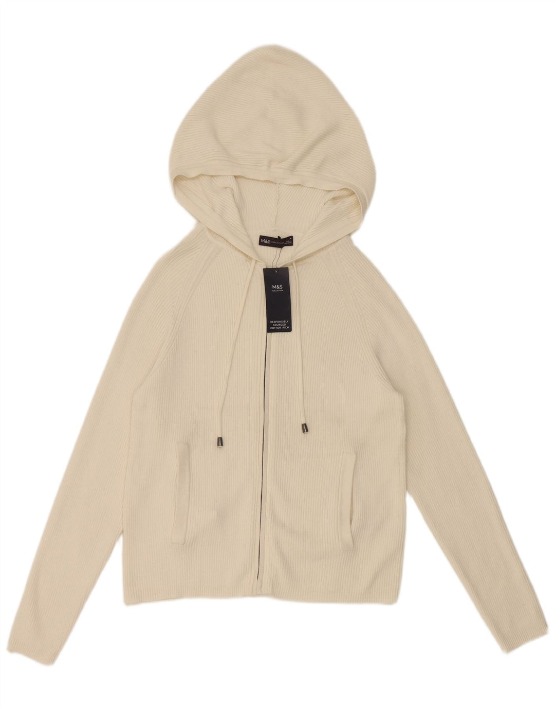 Marks & Spencer Womens Hooded Cardigan Sweater UK 12 Medium Off White