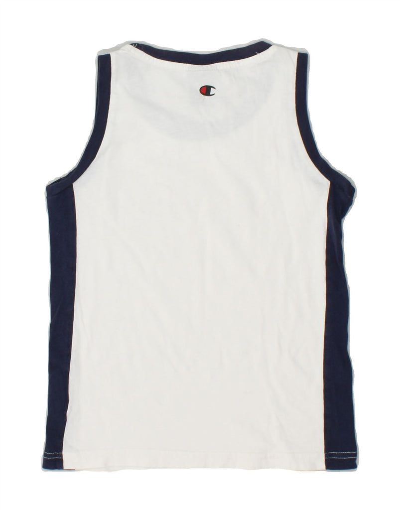 CHAMPION Boys Graphic Vest Top 7-8 Years Small White Colourblock Cotton | Vintage Champion | Thrift | Second-Hand Champion | Used Clothing | Messina Hembry 