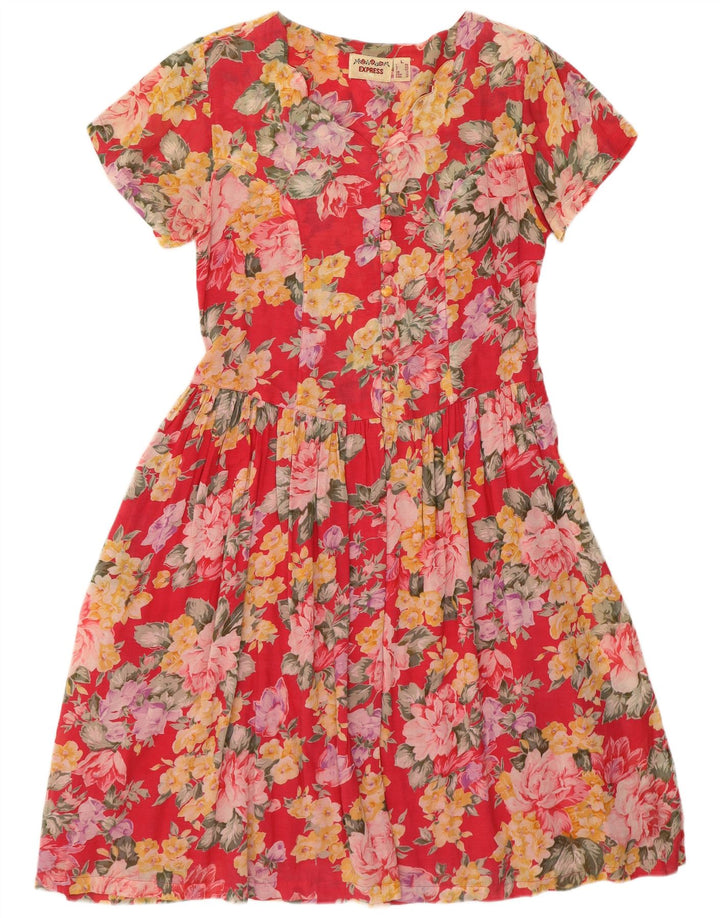 EXPRESS Womens Short Sleeves Shirt Dress UK 14 Large Red Floral Viscose