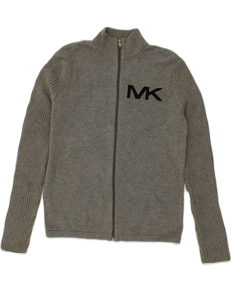 MICHAEL KORS Mens Graphic Cardigan Sweater Small Grey Cotton | Vintage Michael Kors | Thrift | Second-Hand Michael Kors | Used Clothing | Messina Hembry 