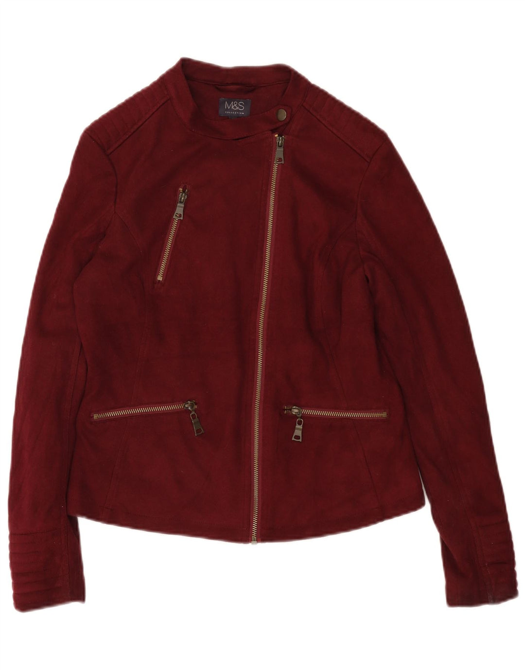 Marks & Spencer Womens Biker Jacket UK 10 Small Burgundy Polyester Biker