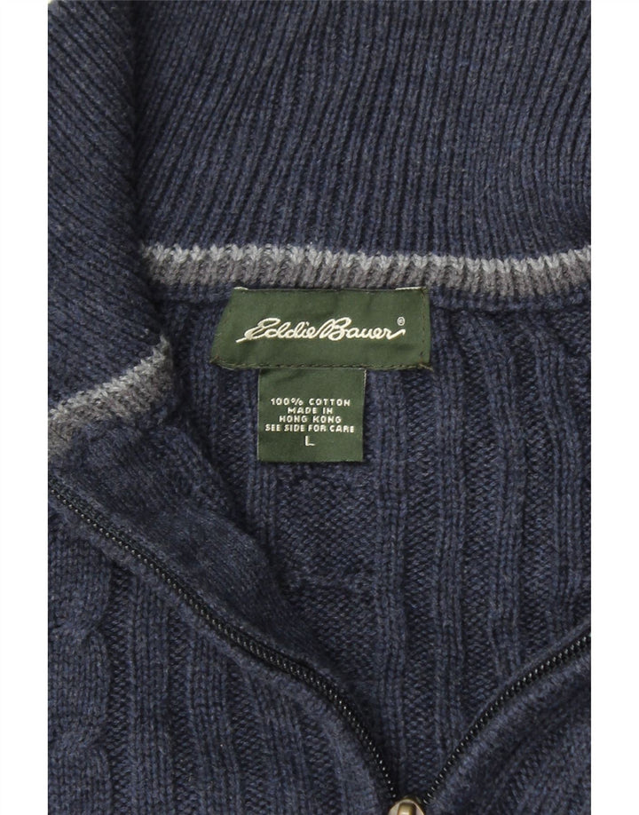 EDDIE BAUER Mens Oversized Zip Neck Jumper Sweater Large Navy Blue Cotton Vintage Eddie Bauer and Second-Hand Eddie Bauer from Messina Hembry 