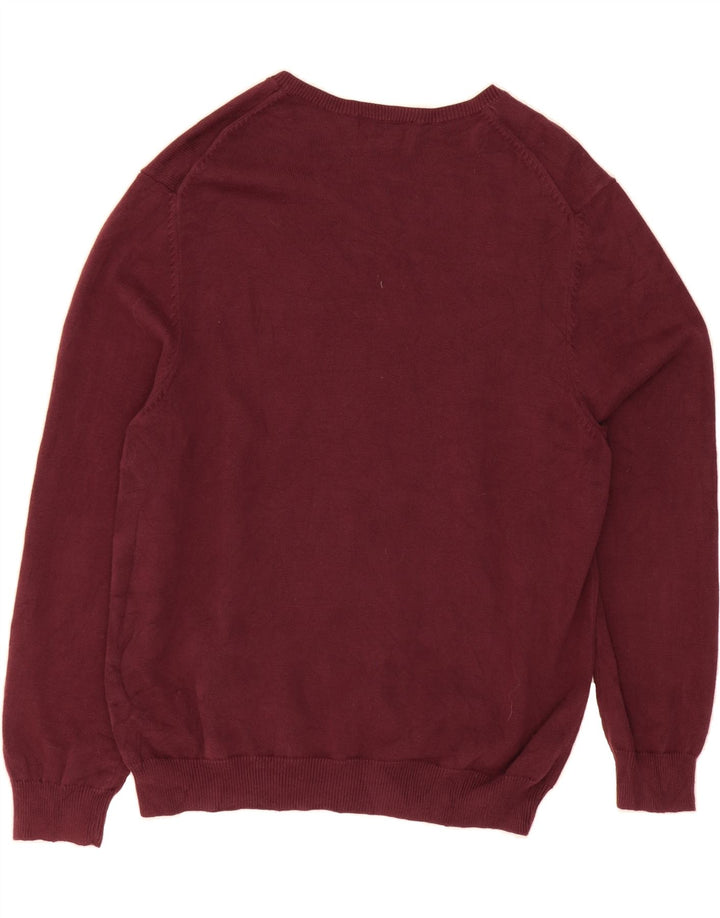EDDIE BAUER Mens V-Neck Jumper Sweater Large Burgundy Cotton Vintage Eddie Bauer and Second-Hand Eddie Bauer from Messina Hembry 