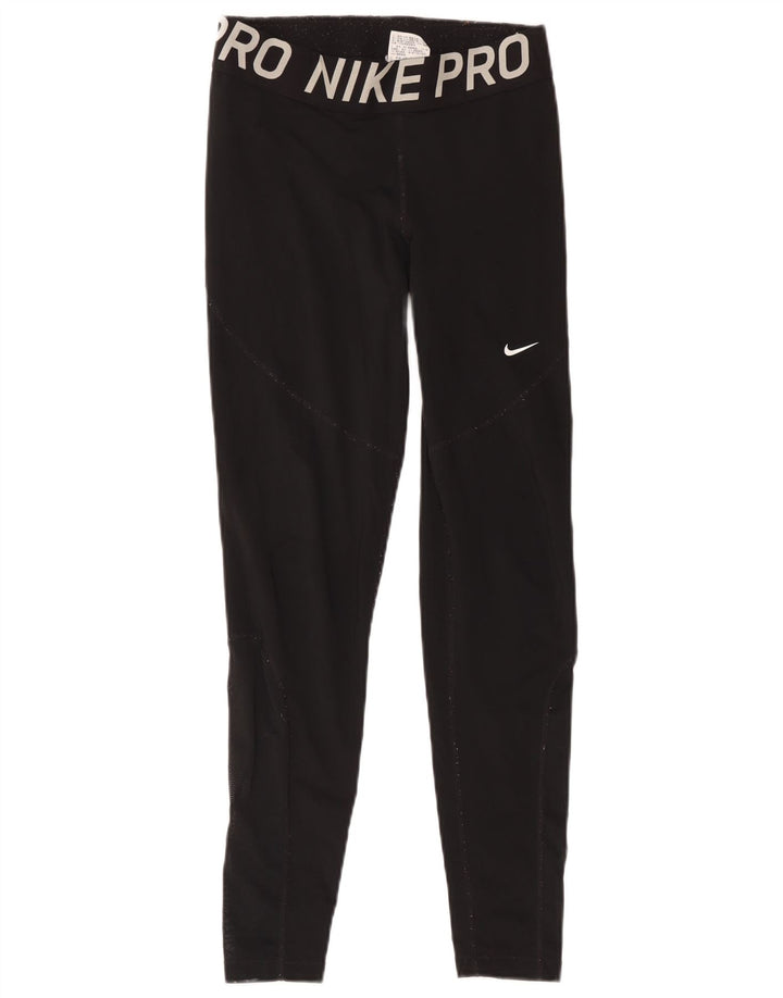 Nike Girls Graphic Leggings 12-13 Years Large Black Polyester