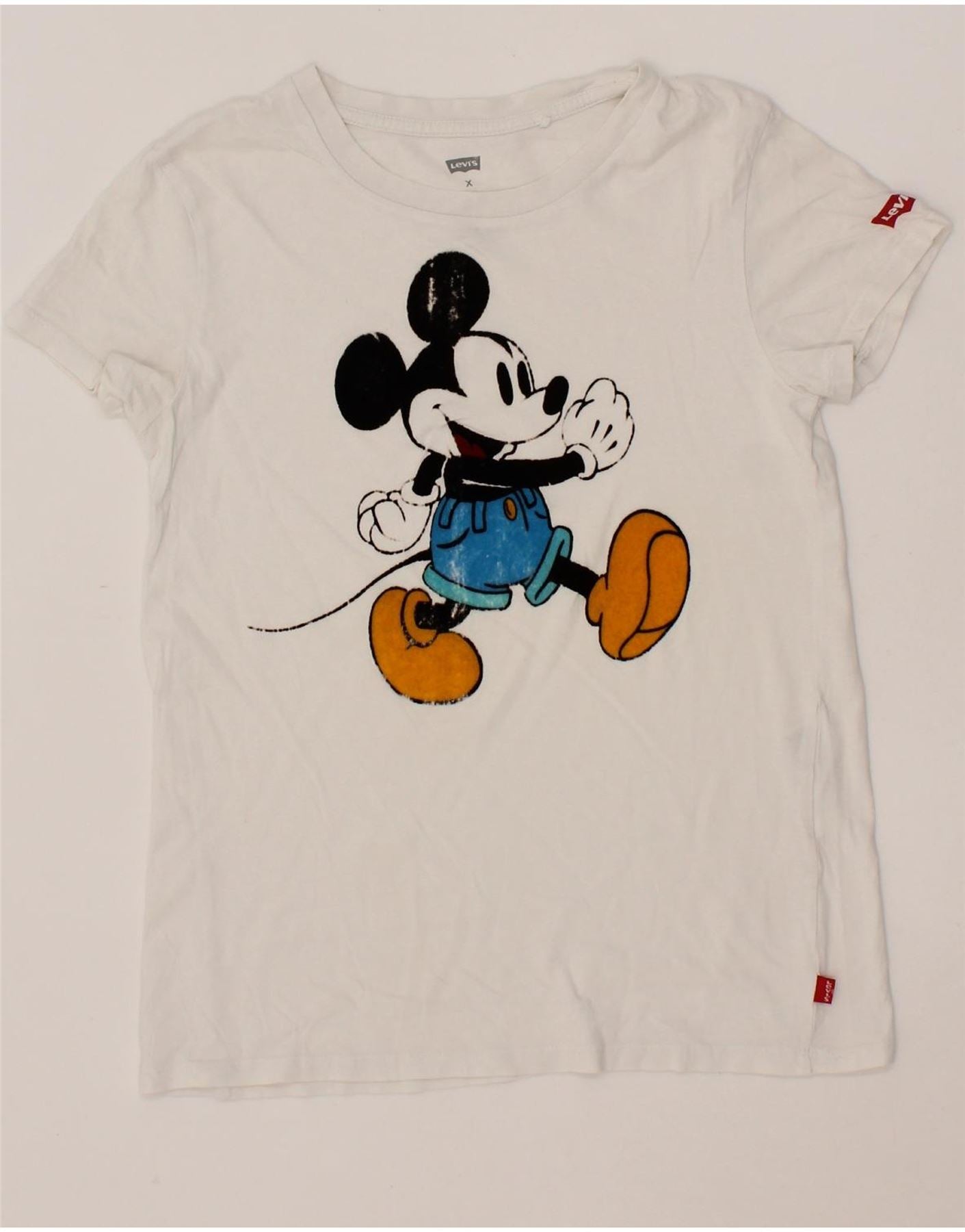 LEVI S Womens Mickey Mouse Graphic T Shirt Top UK 6 XS White Vintage Second Hand Clothing Online Messina Hembry