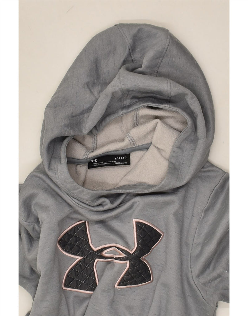 UNDER ARMOUR Womens Graphic Hoodie Jumper UK 16 Large Grey Cotton | Vintage Under Armour | Thrift | Second-Hand Under Armour | Used Clothing | Messina Hembry 