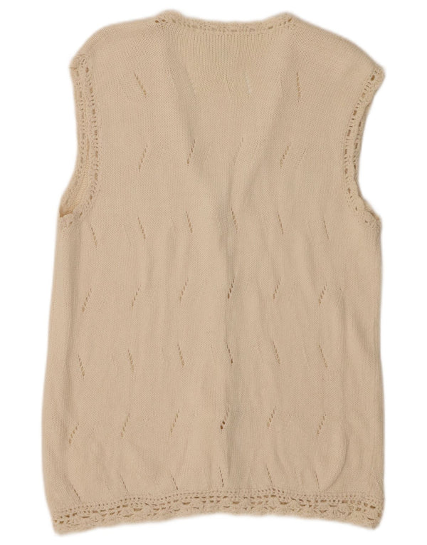 ARTESANIA Womens Sleeveless Cardigan Sweater UK 12 Medium Off White Cotton